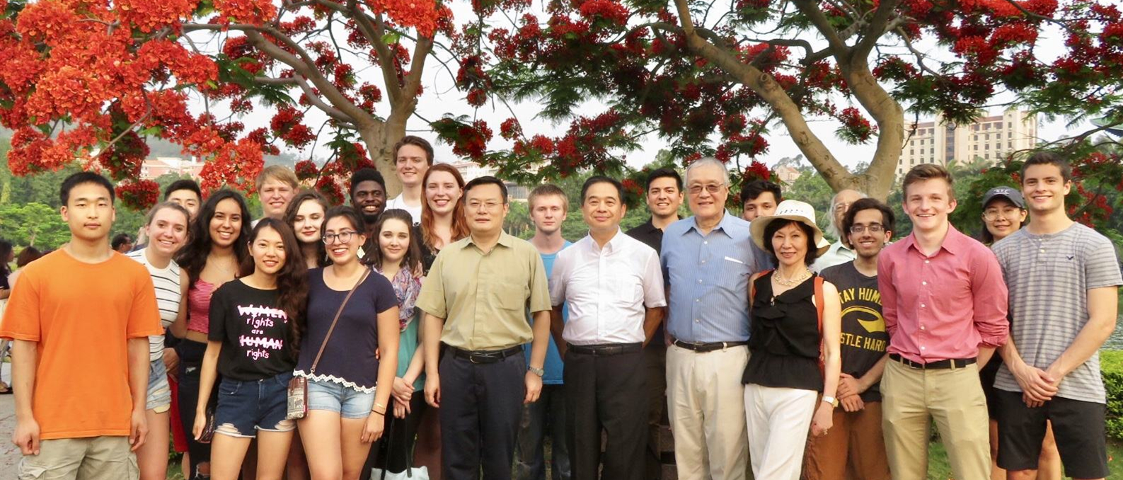 Chinese learners taking photo with teachers in a China's university